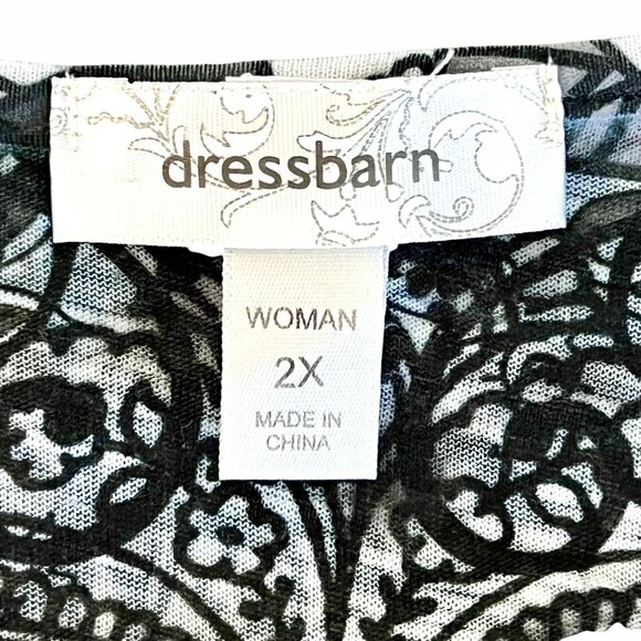 Dressbarn Blouse Top Womens 2X Black & White Paisley Print Embellished EUC - Picture 3 of 16